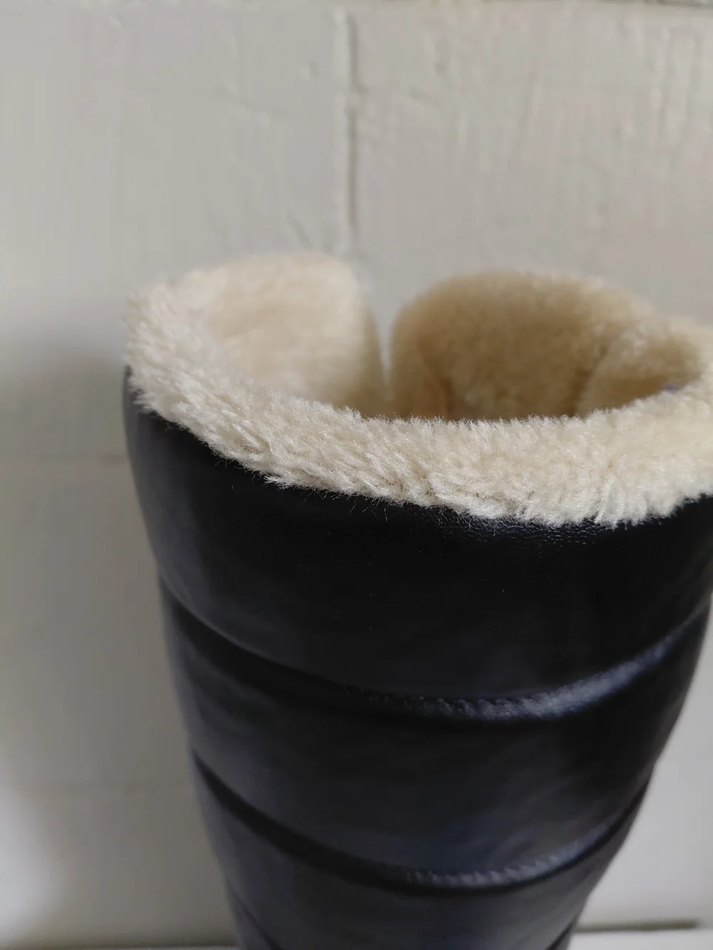 Women's Black Quilted Faux-Leather Tall Winter Boots with Faux-Fur Lining